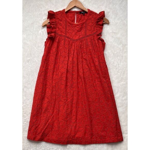 Madewell Eyelet Ruffle-Sleeve Mini Dress in Fresh Chili, Size XS - Picture 9 of 16